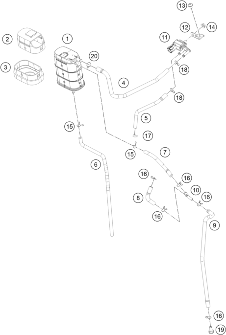 Sprängskiss: Evaporative Canister – KTM 250 DUKE, silver - B.D. 2026