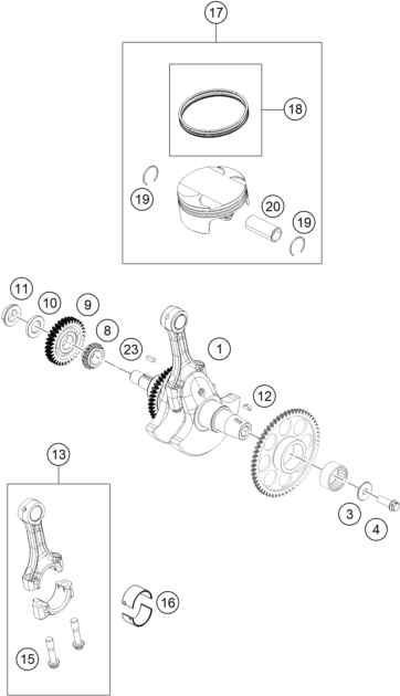 Sprängskiss: Crankshaft, Piston – KTM 390 SMC R - B.D. 2026