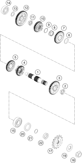 Sprängskiss: Transmission II - Countershaft – KTM 390 DUKE, blue - CKD 2026