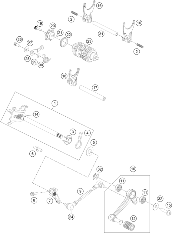 Sprängskiss: Shifting Mechanism – KTM 390 DUKE, blue - CKD 2026
