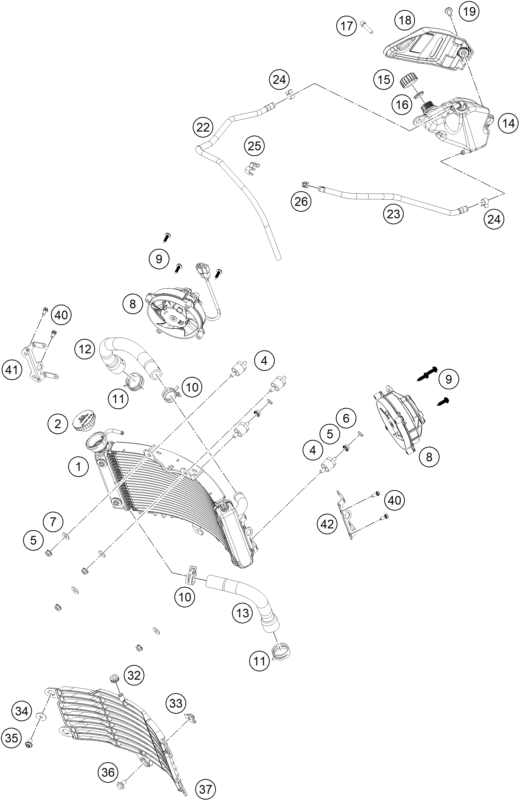 Sprängskiss: Cooling System – KTM 250 DUKE, silver - B.D. 2026