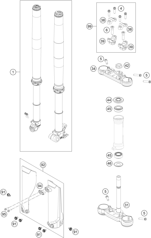 Sprängskiss: Front Fork, Triple Clamp – KTM 50 SX 2024