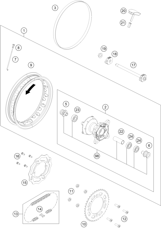Sprängskiss: Rear Wheel – KTM 50 SX 2026