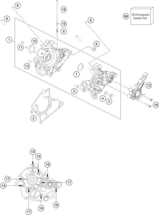 Sprängskiss: Engine Case – KTM 50 SX 2026