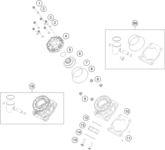 Sprängskiss: Cylinder, Cylinder Head – KTM 50 SX 2026