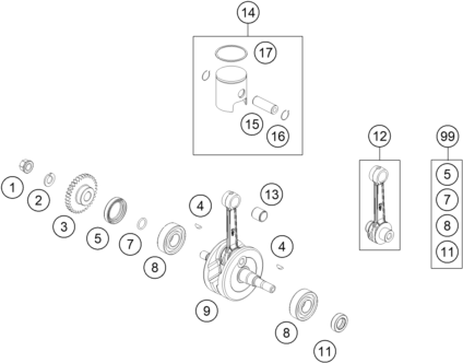 Sprängskiss: Crankshaft, Piston – KTM 50 SX 2026