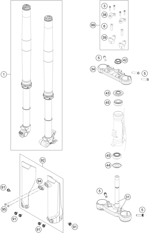 Sprängskiss: Front Fork, Triple Clamp – KTM 65 SX CKD 2024