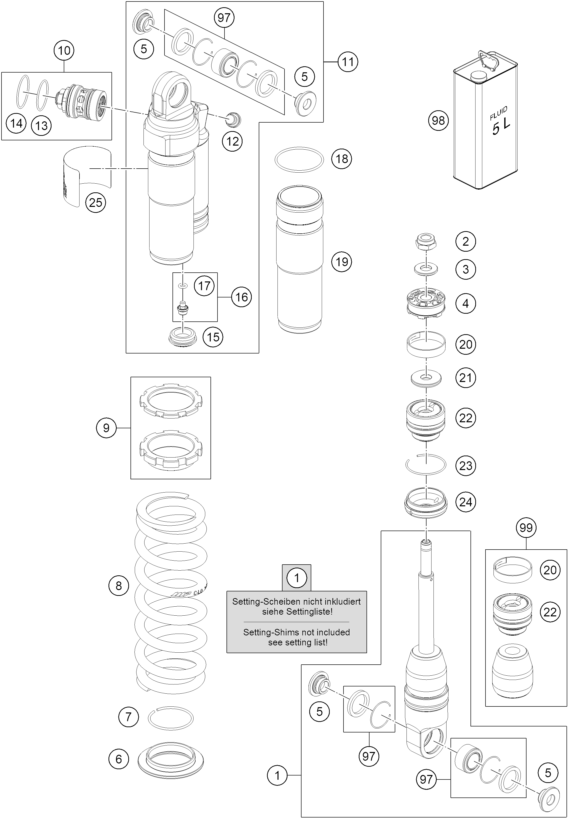Sprängskiss: Shock Absorber Disassembled – KTM 65 SX 2027