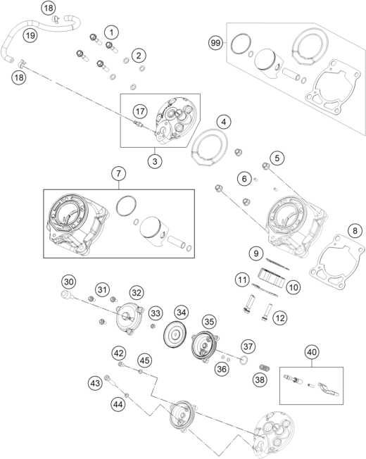 Sprängskiss: Cylinder, Cylinder Head – KTM 65 SX 2027