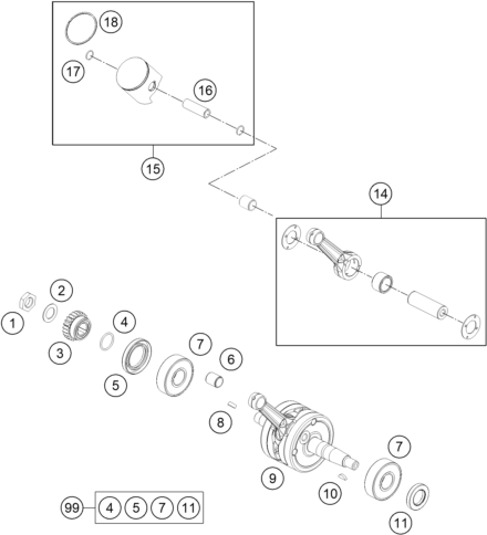 Sprängskiss: Crankshaft, Piston – KTM 65 SX 2027