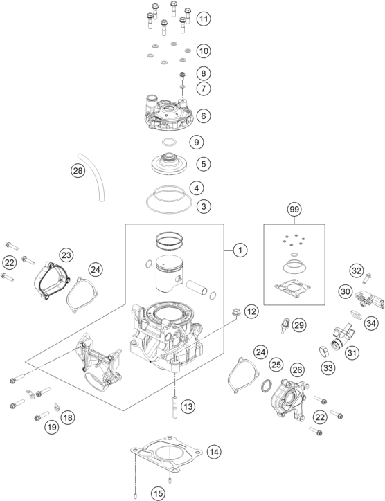 Sprängskiss: Cylinder, Cylinder Head – KTM 125 SX 2026