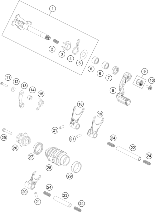 Sprängskiss: Shifting Mechanism – KTM 125 XC-W 2025