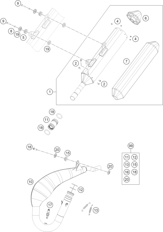 Sprängskiss: Exhaust System – KTM 250 EXC SIX DAYS 2024