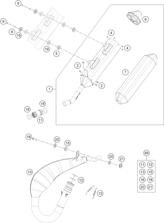 Sprängskiss: Exhaust System – KTM 300 EXC 2026