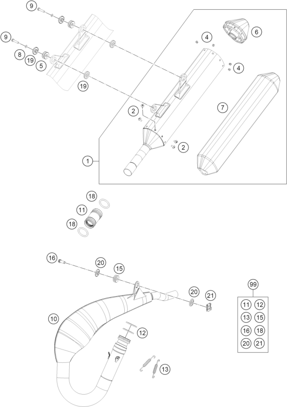 Sprängskiss: Exhaust System – KTM 300 EXC 6DAYS CKD 2026