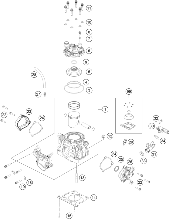 Sprängskiss: Cylinder, Cylinder Head – KTM 150 XC-W 2026