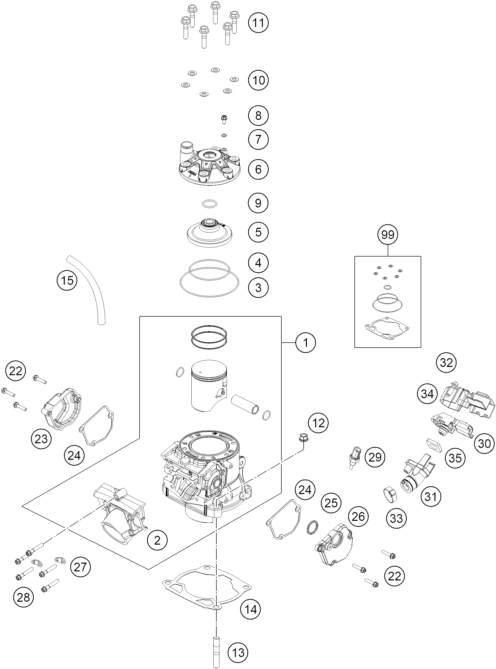Sprängskiss: Cylinder, Cylinder Head – KTM 250 XC 2026