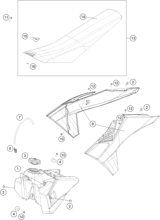 Sprängskiss: Tank, Seat – KTM 125 SX 2026