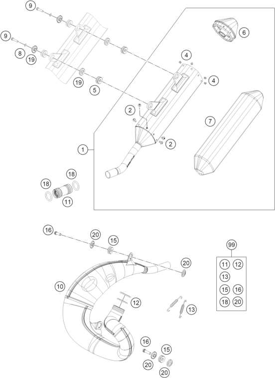 Sprängskiss: Exhaust System – KTM 250 XC-W 2026