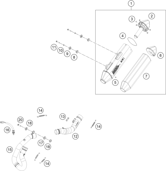 Sprängskiss: Exhaust System – KTM 500 EXC-F 2026
