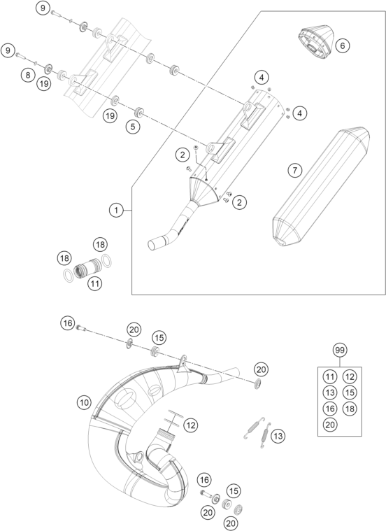 Sprängskiss: Exhaust System – KTM 150 XC-W 2026