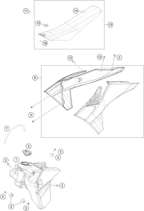 Sprängskiss: Tank, Seat – KTM 450 XCF-W 2026