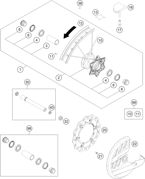 Sprängskiss: Front Wheel – KTM 300 EXC HARDENDURO 2024