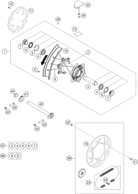Sprängskiss: Rear Wheel – KTM 300 EXC HARDENDURO 2024