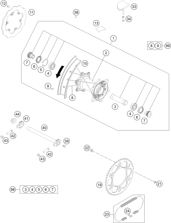Sprängskiss: Rear Wheel – KTM 500 EXC-F 6DAYS 2026