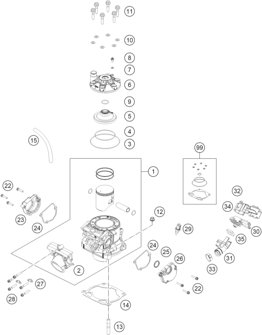 Sprängskiss: Cylinder, Cylinder Head – KTM 250 XC-W 2026