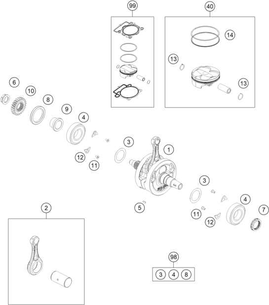 Sprängskiss: Crankshaft, Piston – KTM 250 EXC-F 2026
