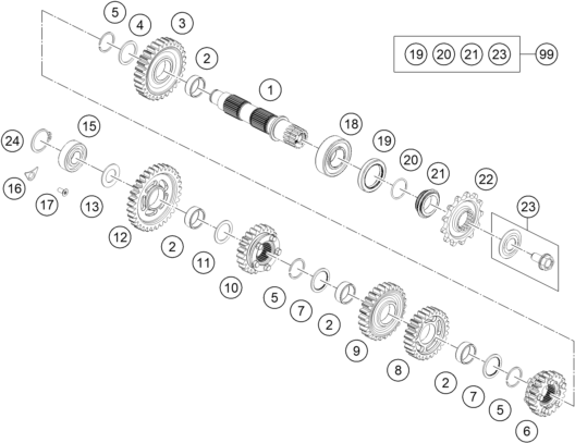 Sprängskiss: Transmission II - Countershaft – KTM 450 XCF-W 2026