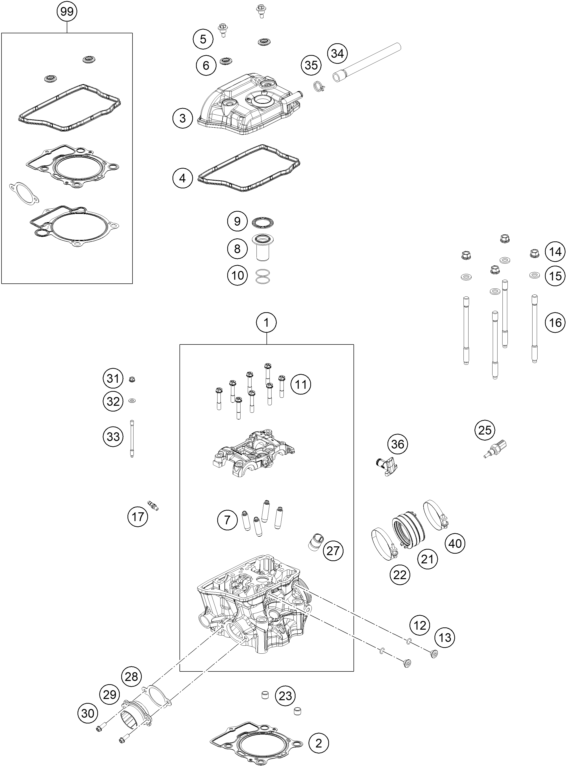 Sprängskiss: Cylinder Head – KTM 250 EXC-F 2026