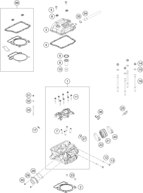Sprängskiss: Cylinder Head – KTM 350 EXC-F 6DAYS 2026