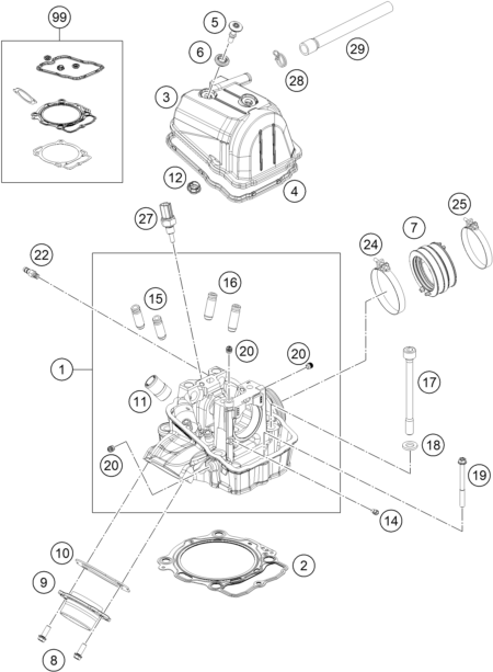 Sprängskiss: Cylinder Head – KTM 450 XCF-W 2026