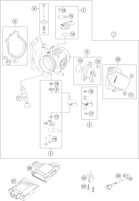 Sprängskiss: Throttle Body – KTM 250 EXC-F 2026