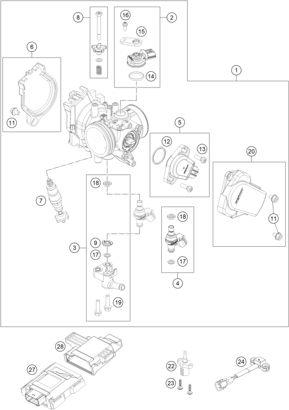 Sprängskiss: Throttle Body – KTM 450 XCF-W 2026