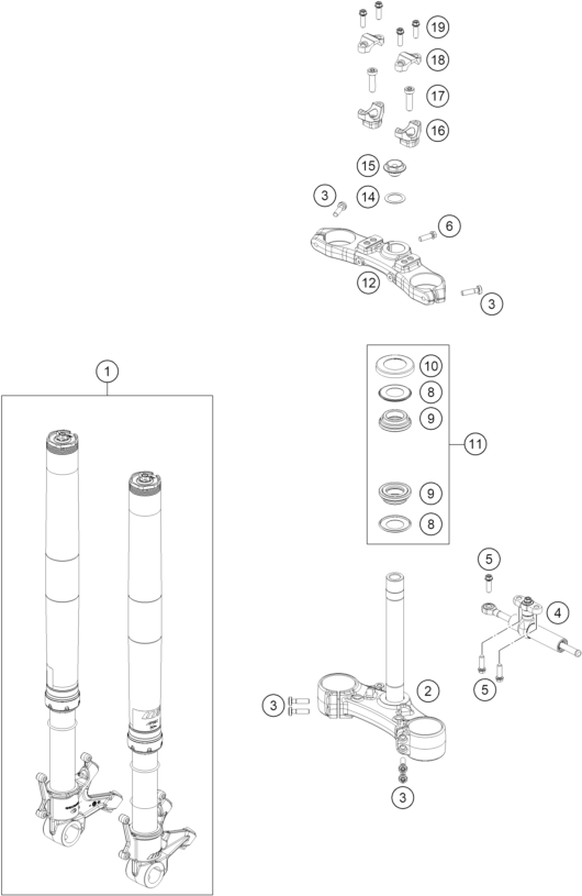 Sprängskiss: Front Fork, Triple Clamp – KTM 990 DUKE 2026