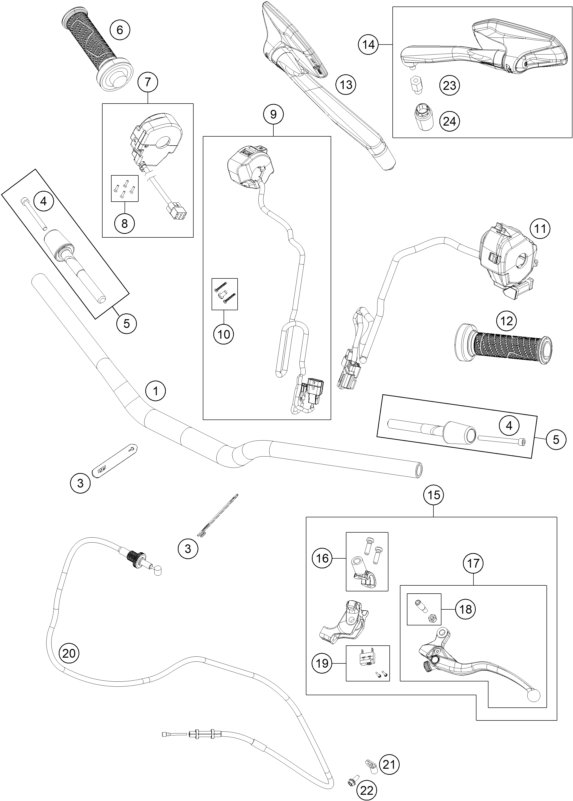 Sprängskiss: Handlebar, Controls – KTM 990 DUKE 2026