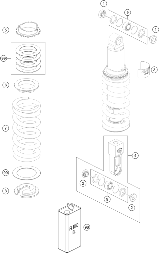 Sprängskiss: Shock Absorber Disassembled – KTM 990 DUKE 2026
