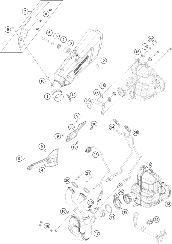 Sprängskiss: Exhaust System – KTM 990 DUKE, black 2024