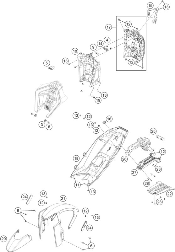 Sprängskiss: Mask, Fenders – KTM 990 DUKE, black 2024