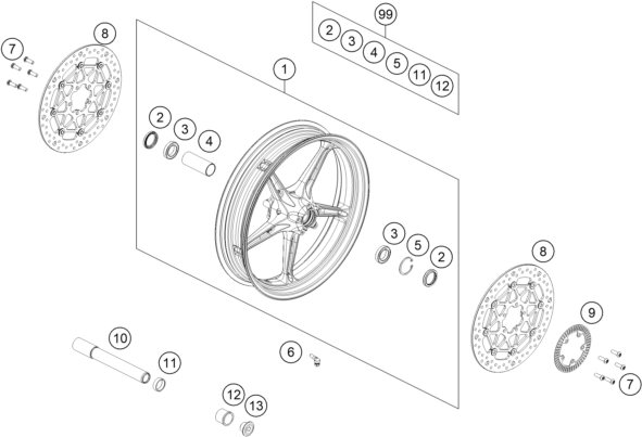 Sprängskiss: Front Wheel – KTM 990 DUKE 2026
