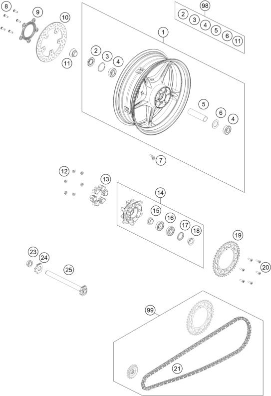 Sprängskiss: Rear Wheel – KTM 990 DUKE 2026
