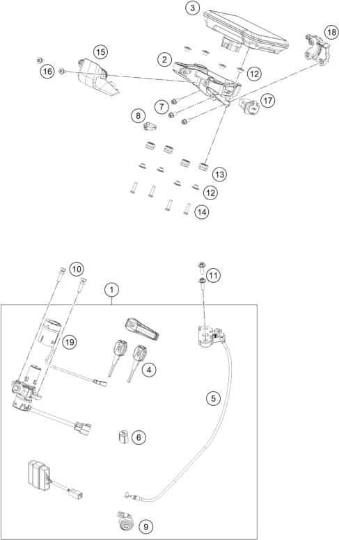 Sprängskiss: Instruments / Lock System – KTM 990 DUKE 2026