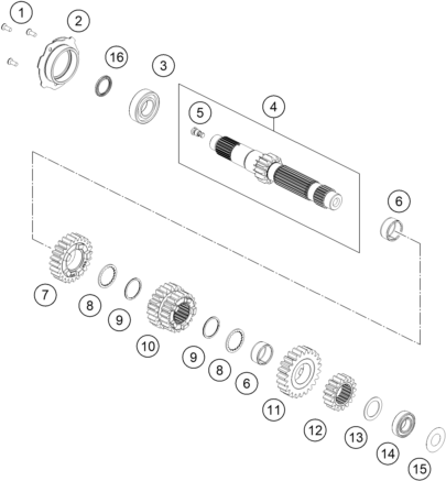 Sprängskiss: Transmission I - Main Shaft – KTM 990 DUKE 2026