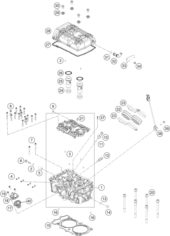 Sprängskiss: Cylinder Head – KTM 990 DUKE 2026