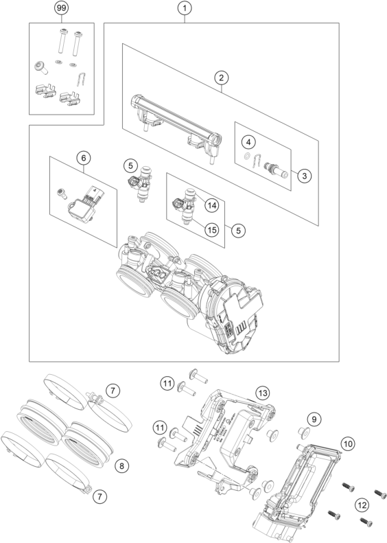Sprängskiss: Throttle Body – KTM 990 DUKE 2026