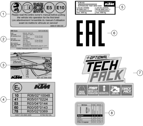 Sprängskiss: Technic Information Sticker – KTM 990 DUKE 2026