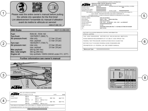 Sprängskiss: Technic Information Sticker – KTM 990 DUKE, orange 2024
